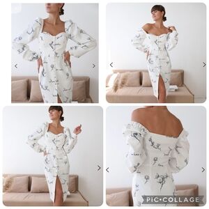 One By One Dress Button Front Balloon Blouson Corset Demi Balconette Script Sz L